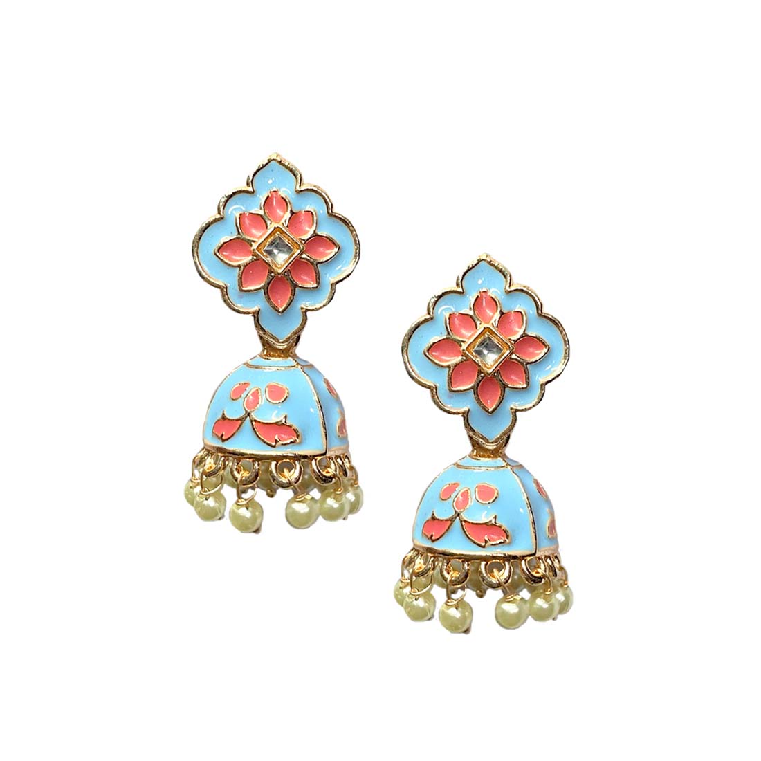 Light Blue Meena Floral Polki Jhumka