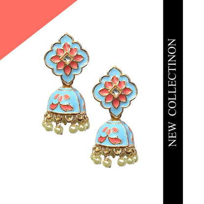 Light Blue Meena Floral Polki Jhumka