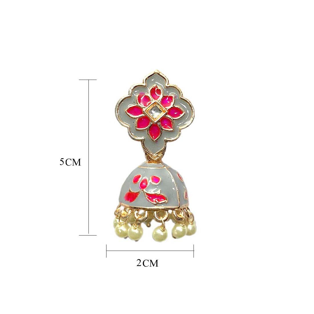 Pink Grey Meena Floral Polki Jhumka