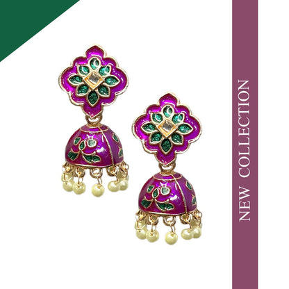 Purple Meena Floral Polki Jhumki