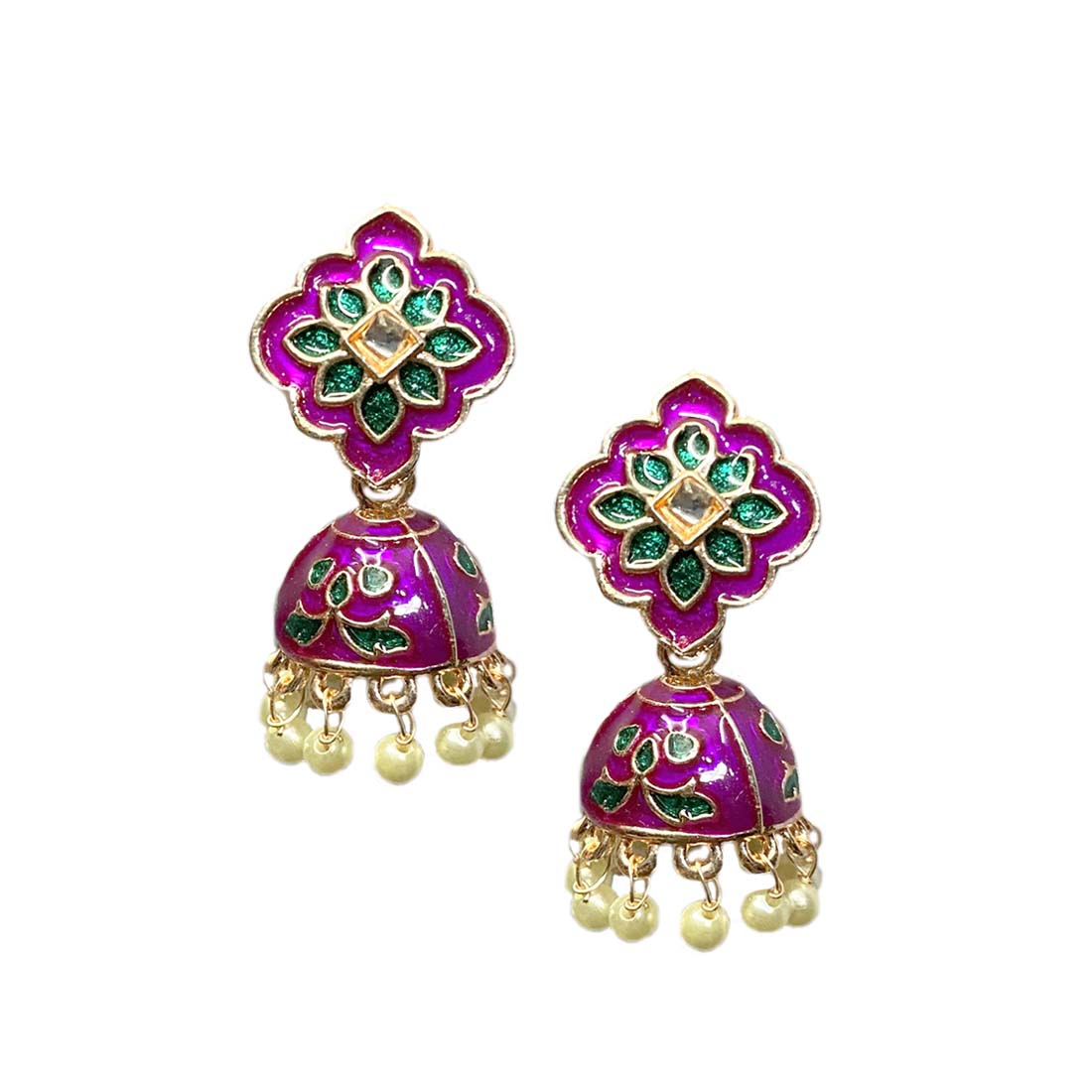 Purple Meena Floral Polki Jhumki