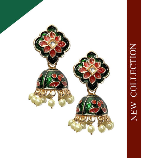 Green Meena Floral Kundan Fashion Jhumka