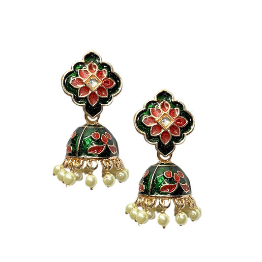 Green Meena Floral Kundan Fashion Jhumka