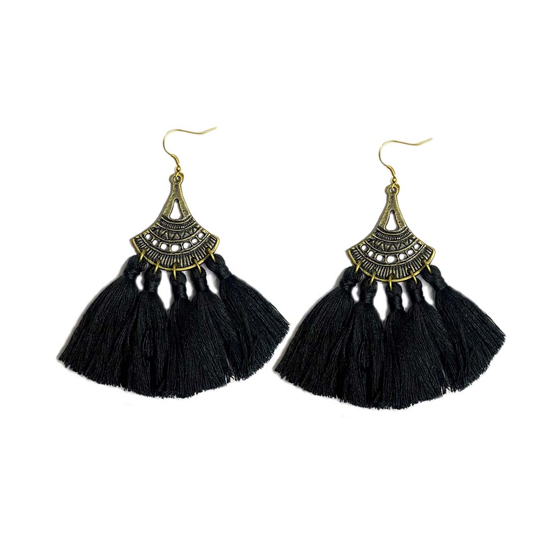 Black Alloy Tassel Golden Boho Earrings