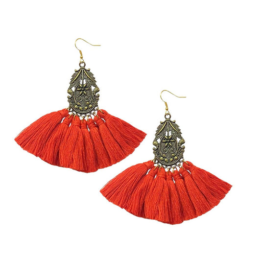Red Alloy Tassel Boho Chic Earrings