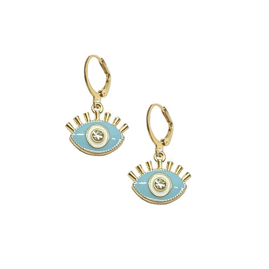 Blue Evil Eye Stone Studded Golden Earrings