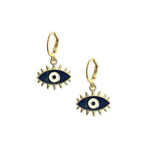 Black Evil Eye Stone Golden Earrings