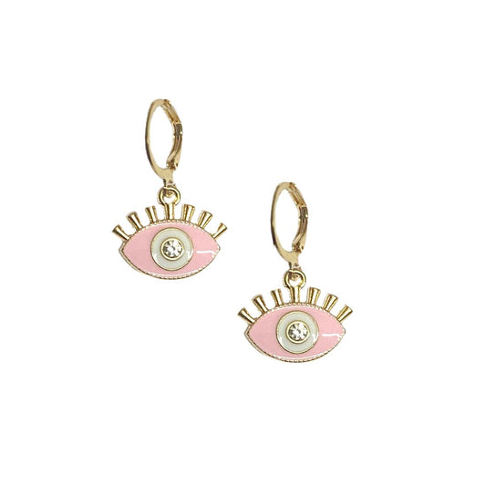 Pink Evil Eye Stone Studded Golden Earrings