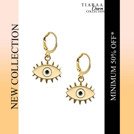 Pink Evil Eye Stone Golden Earrings