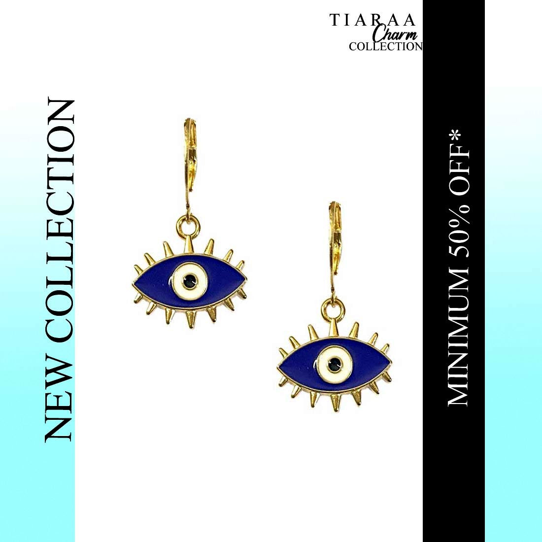 Blue Evil Eye Stone Golden Earrings – Tiaraa