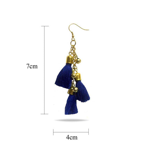 Blue Alloy Tassel Golden Bead Boho Chic Earrings