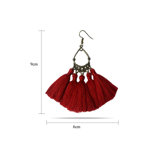 Red Alloy Tassel Boho Chic Earrings