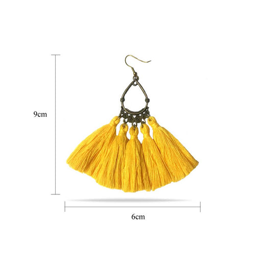 Yellow Alloy Tassel Boho Chic Earrings
