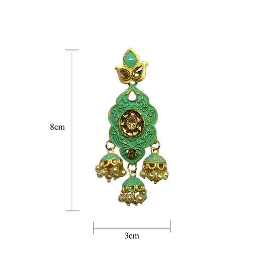 Green Meenakari Golden Pearl Fashion Earrings