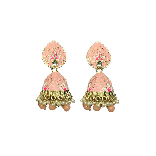 Pink Meenakari  Golden Floral Polki Fashion Earring