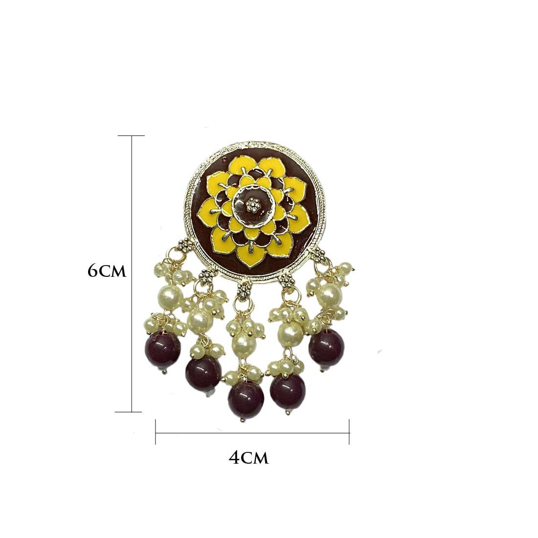 Brown Floral Meena Silver Polki Jhumka Earrings