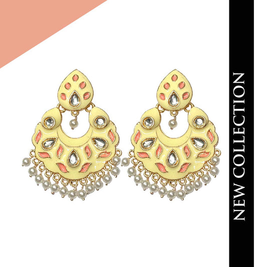 Beige Meena Golden Kundan Polki Fashion Earrings