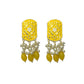 Yellow Meena Golden Pearl Polki Fashion Earrings