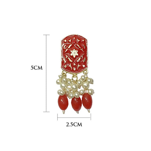 Red Meenakari Polki Jhumka Earrings