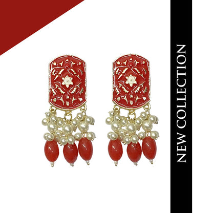 Red Meenakari Polki Jhumka Earrings