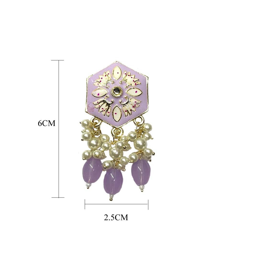 Purple Meena Floral Pearl Polki Fashion Earrings