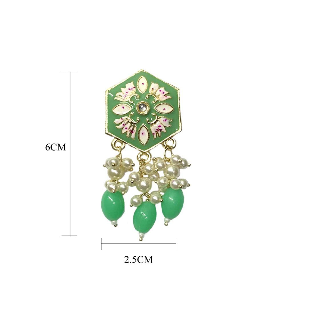 Light Green Meenakari Golden Pearl Fashion Earrings