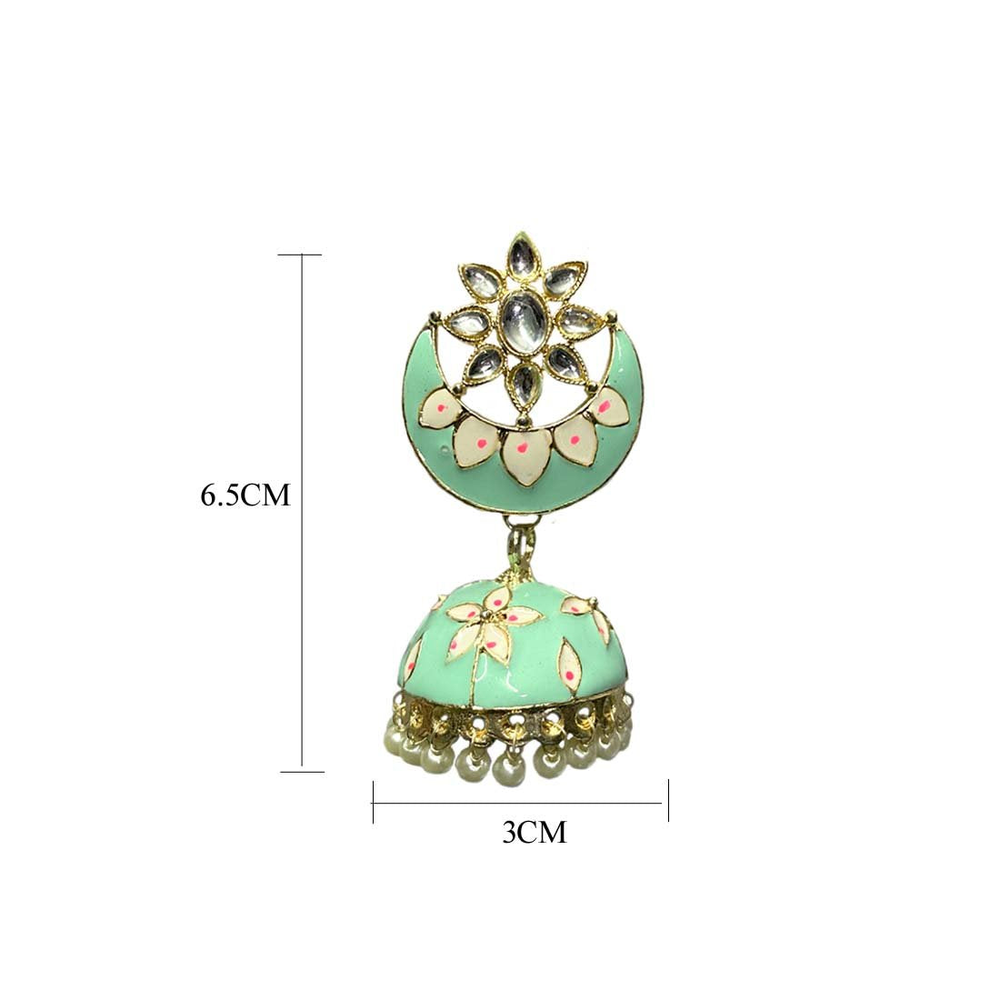 Sea Green Lotus Meena Kundan Jhumka Earrings