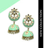 Sea Green Lotus Meena Kundan Jhumka Earrings