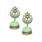 Sea Green Lotus Meena Kundan Jhumka Earrings