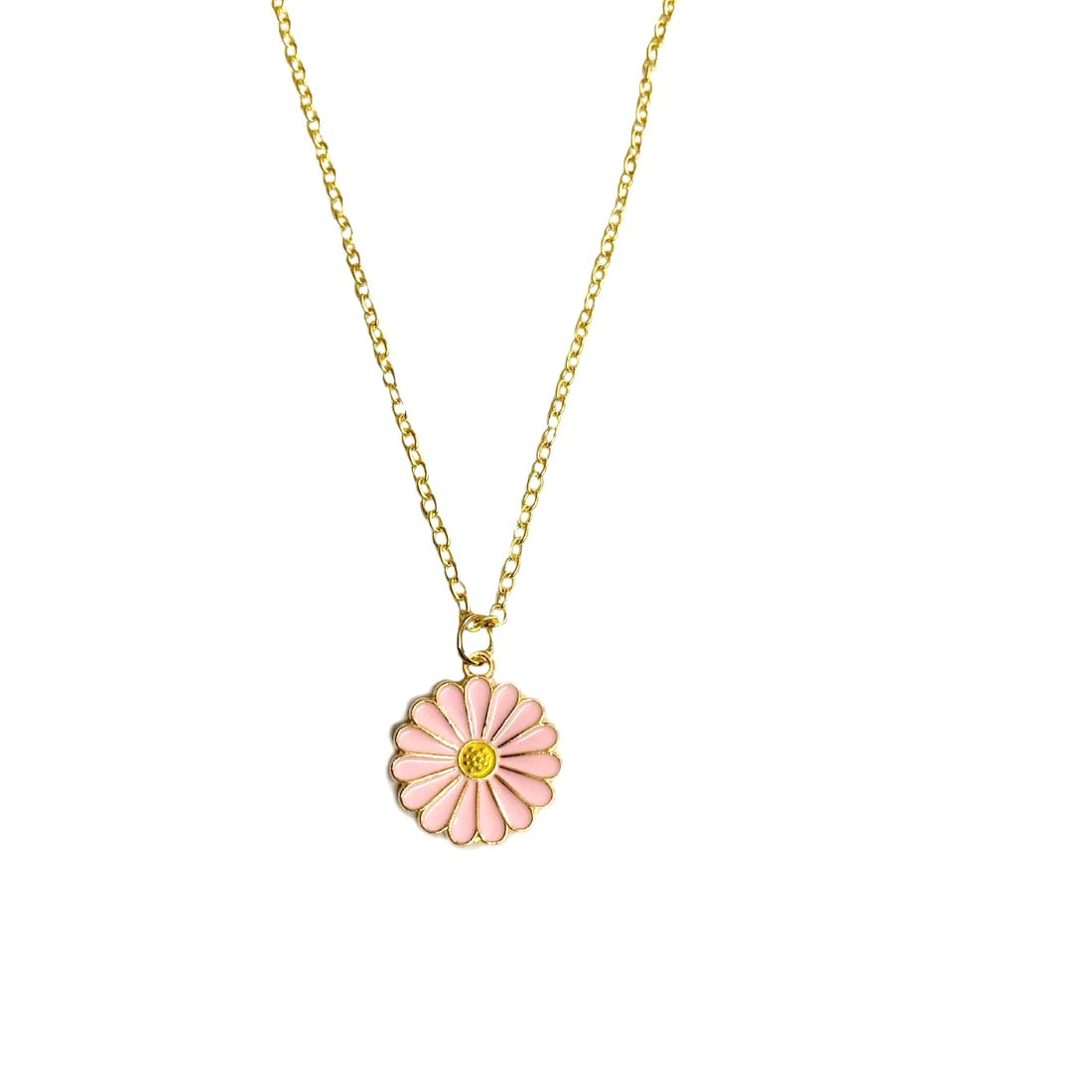 Pink Daisy Pendant Charm Necklace