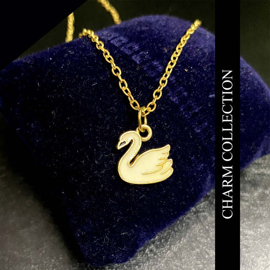 White Swan Golden Charm Necklace