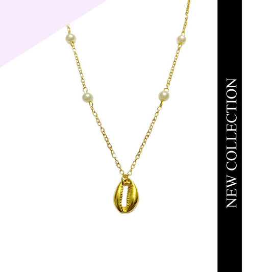 Imitation Pearl Golden Brass Chain With Kaudi Pendant