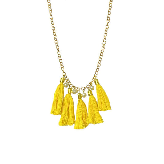 Yellow Tassel Alloy Imitation Pearl Necklace