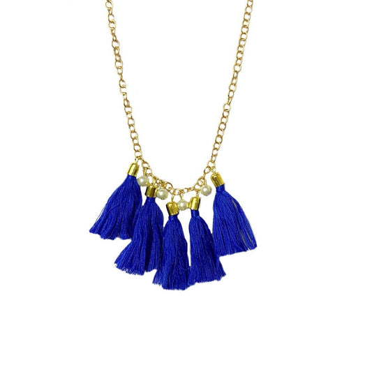 Blue Tassel Alloy Imitation Pearl Necklace