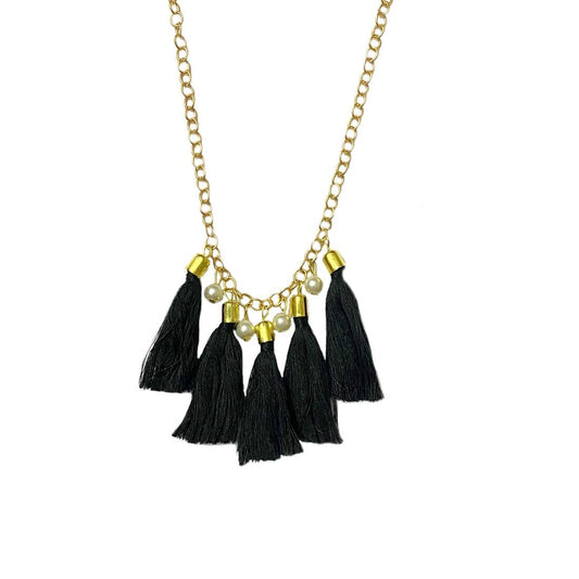 Black Tassel Alloy Imitation Pearl Necklace