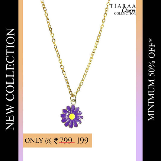Purple Daisy Pendant Charm Necklace