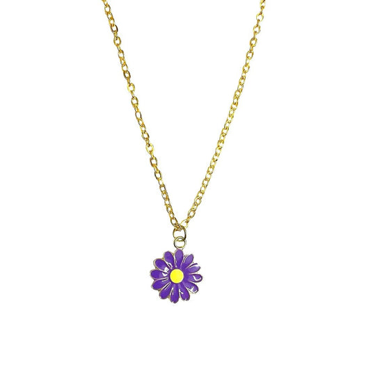 Purple Daisy Pendant Charm Necklace