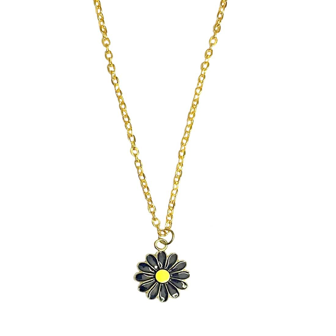 Black Daisy Pendant Charm Necklace