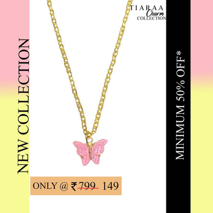 Pink Butterfly Pendant Charm Necklace