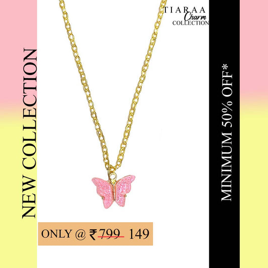 Pink Butterfly Pendant Charm Necklace