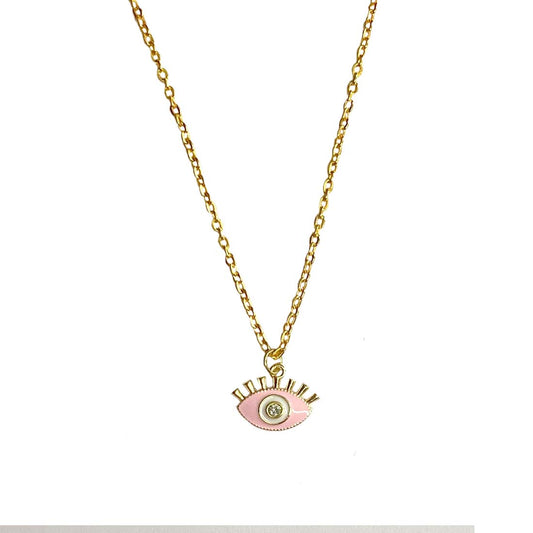 Pink Evil Eye Pendant Charm Necklace