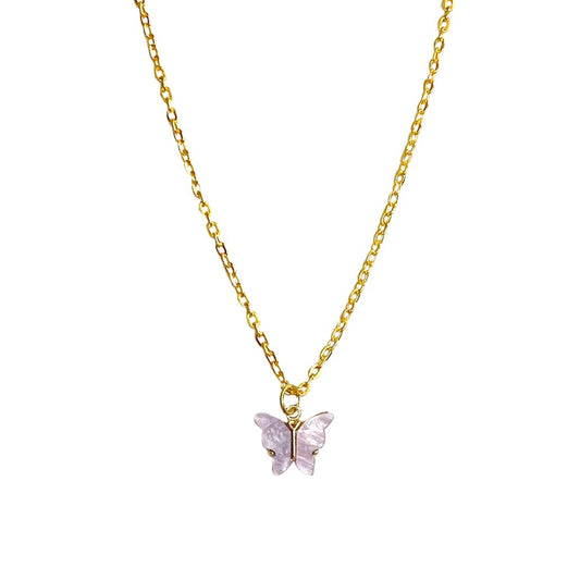 Purple Butterfly Pendant Charm Necklace