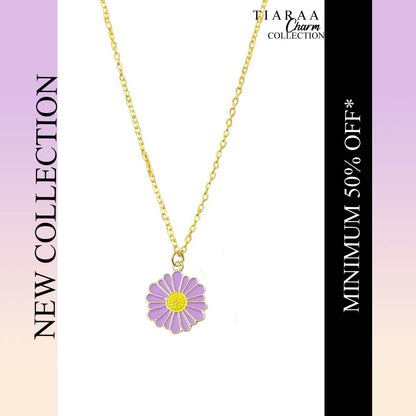 Purple Daisy Pendant Charm Necklace