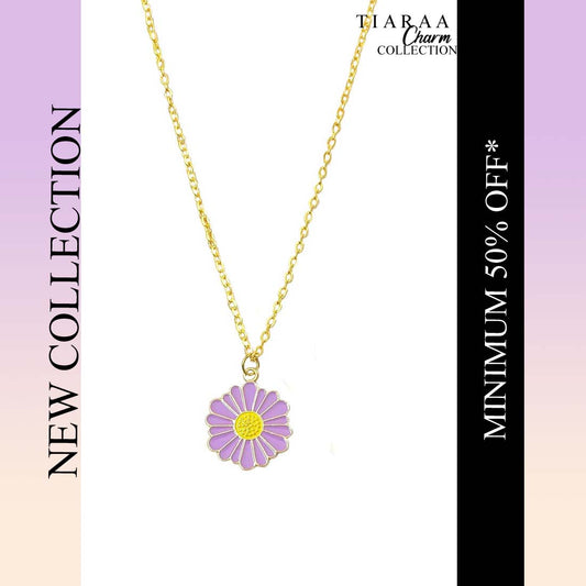 Purple Daisy Pendant Charm Necklace