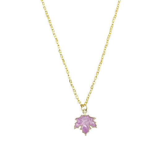 Purple Leaf Pendant Charm Necklace