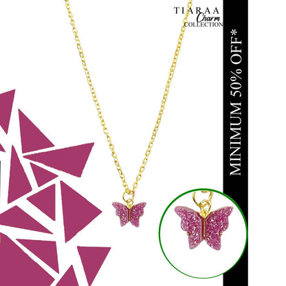 Magenta Butterfly Pendant Charm Necklace