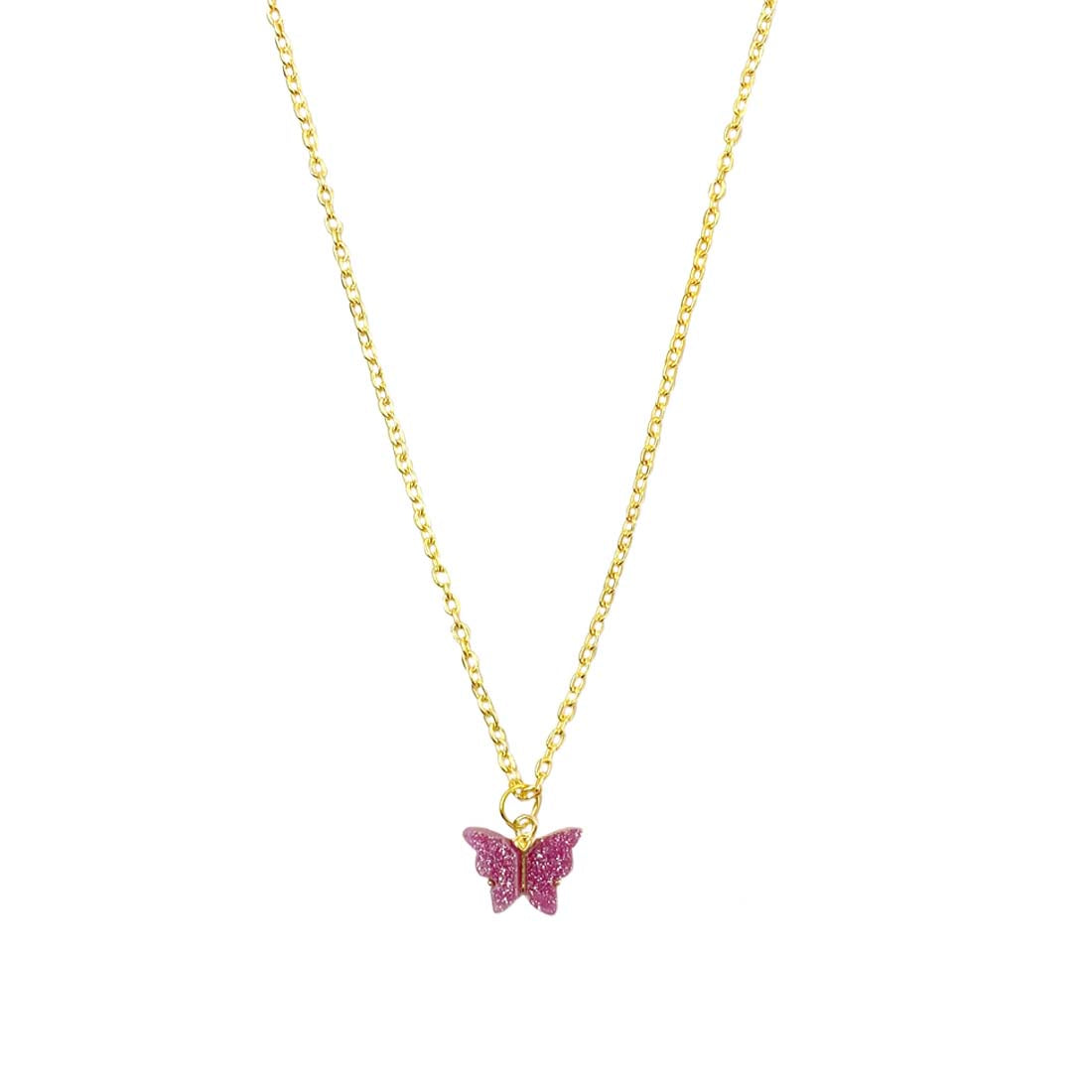 Magenta Butterfly Pendant Charm Necklace