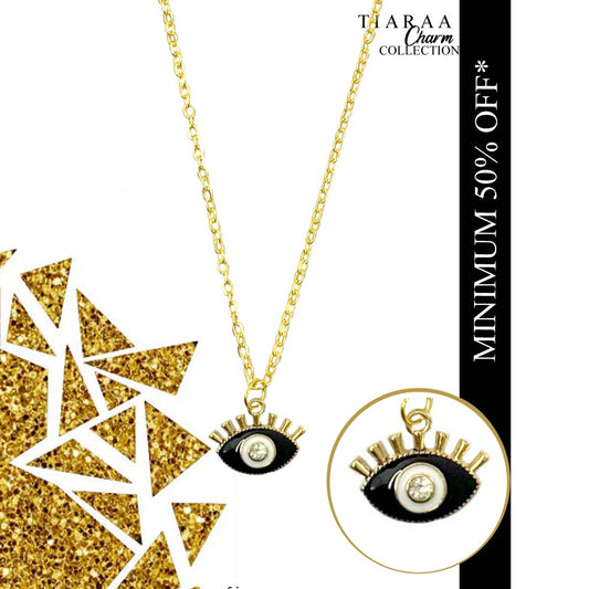 Black Evil Eye Studded Stone Golden Charm Necklace