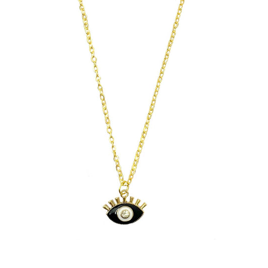 Black Evil Eye Studded Stone Golden Charm Necklace